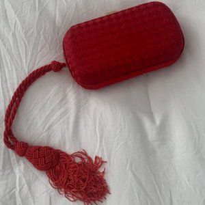 Elegant vintage Bottega Veneto red silk clutch
